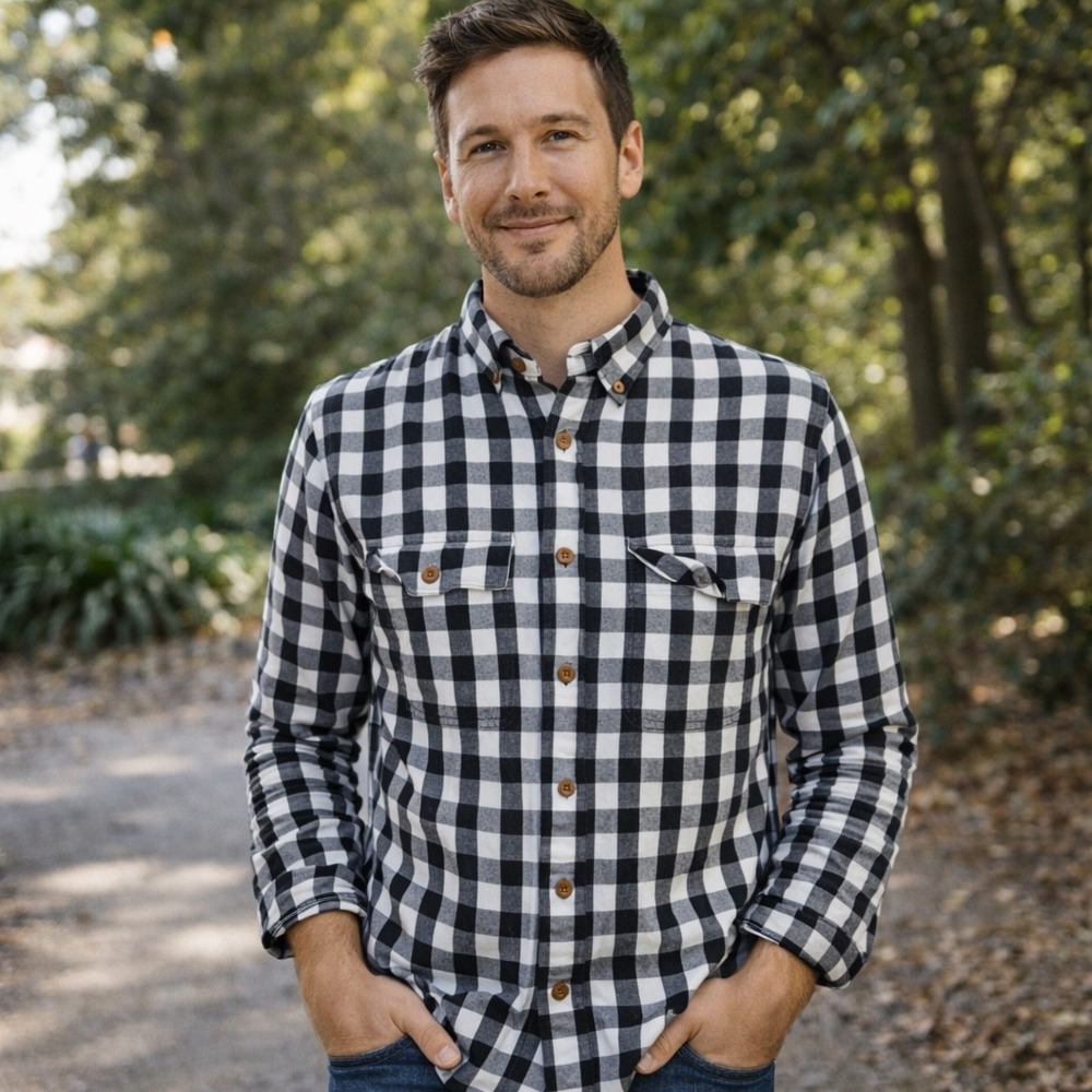Abercrombie & Fitch Mens Flannel Shirt Medium Black White Buffalo Check Plaid‎